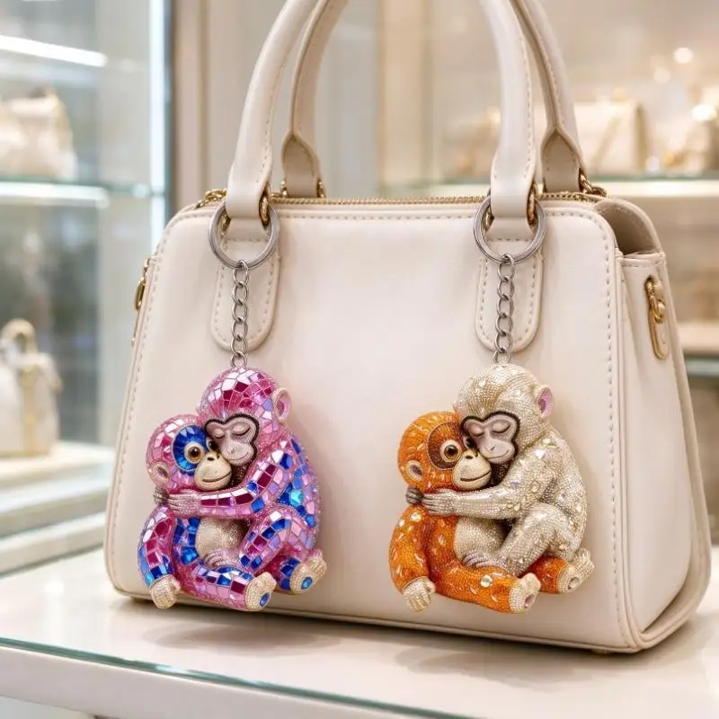 New Punch The Monkey Crystal Keychain with Card Punched Monkey Acrylic Crystal Keyring Happy Mother's Day Holiday Gift Accessor