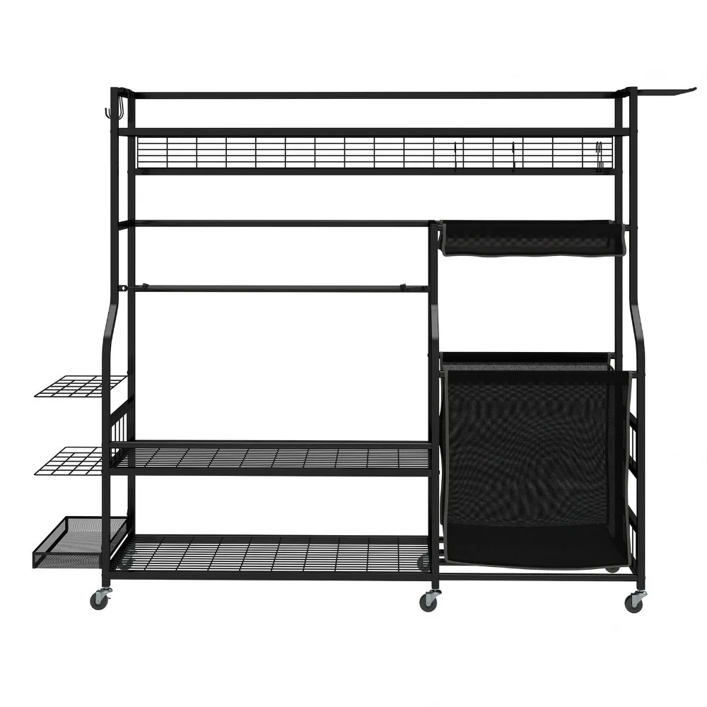 Heavy Duty Steel Rolling Sports Equipment Organizer Rack Garage Golf Bag Storage