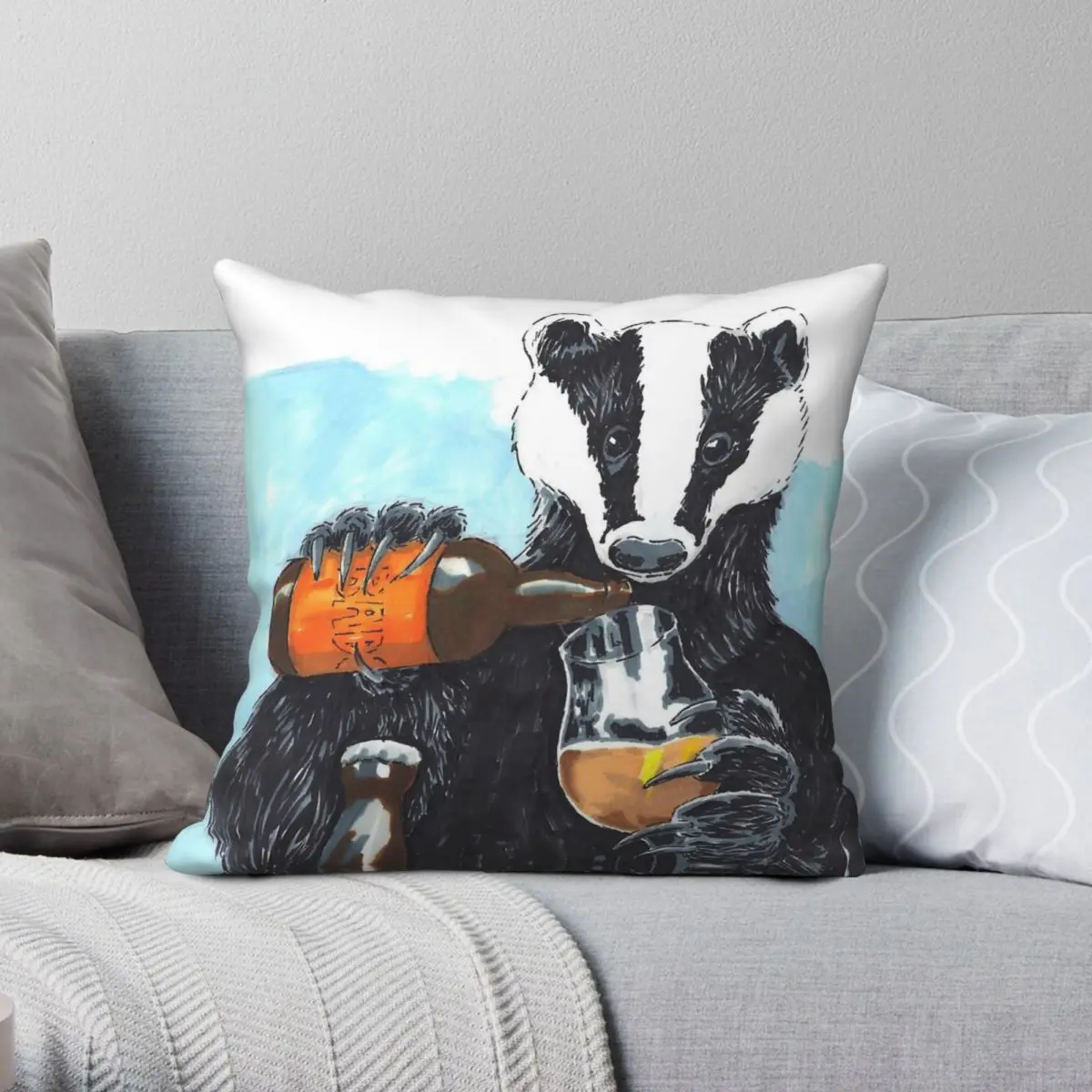 

Craft Beer Badger Square Pillowcase Polyester Linen Velvet Pattern Zip Decor Pillow Case Sofa Seater Cushion Case