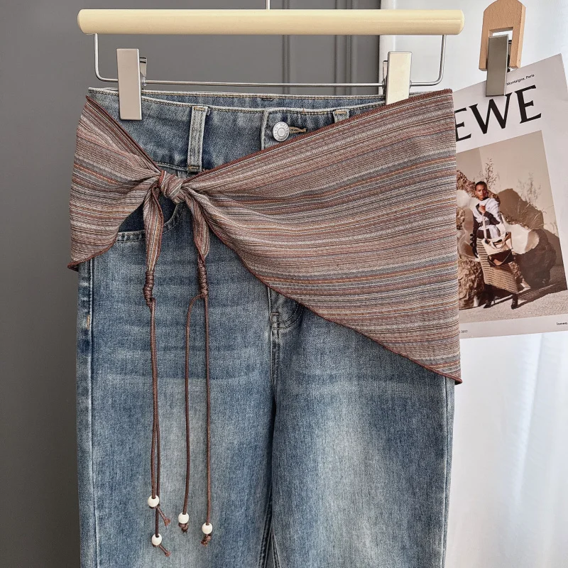 

Хлопковый художественный шарф в цветную полоску для женщин, многофункциональная юбка, новинка весна-лето, декоративный аксессуар.