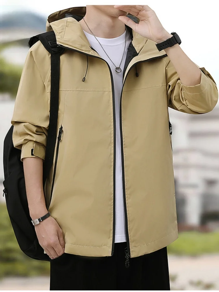 

Мужская куртка для занятий спортом на открытом воздухе, весенне-осенняя свободная ветрозащитная водонепроницаемая одежда с капюшоном для скалолазания, подставка из полиэфирного волокна