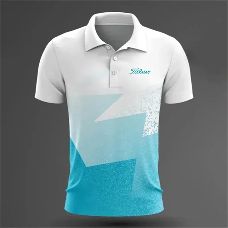 Polo de manga curta masculino, roupa respirável casual, esporte de golfe e tênis, tops versáteis com gola, rua exterior, verão, novo