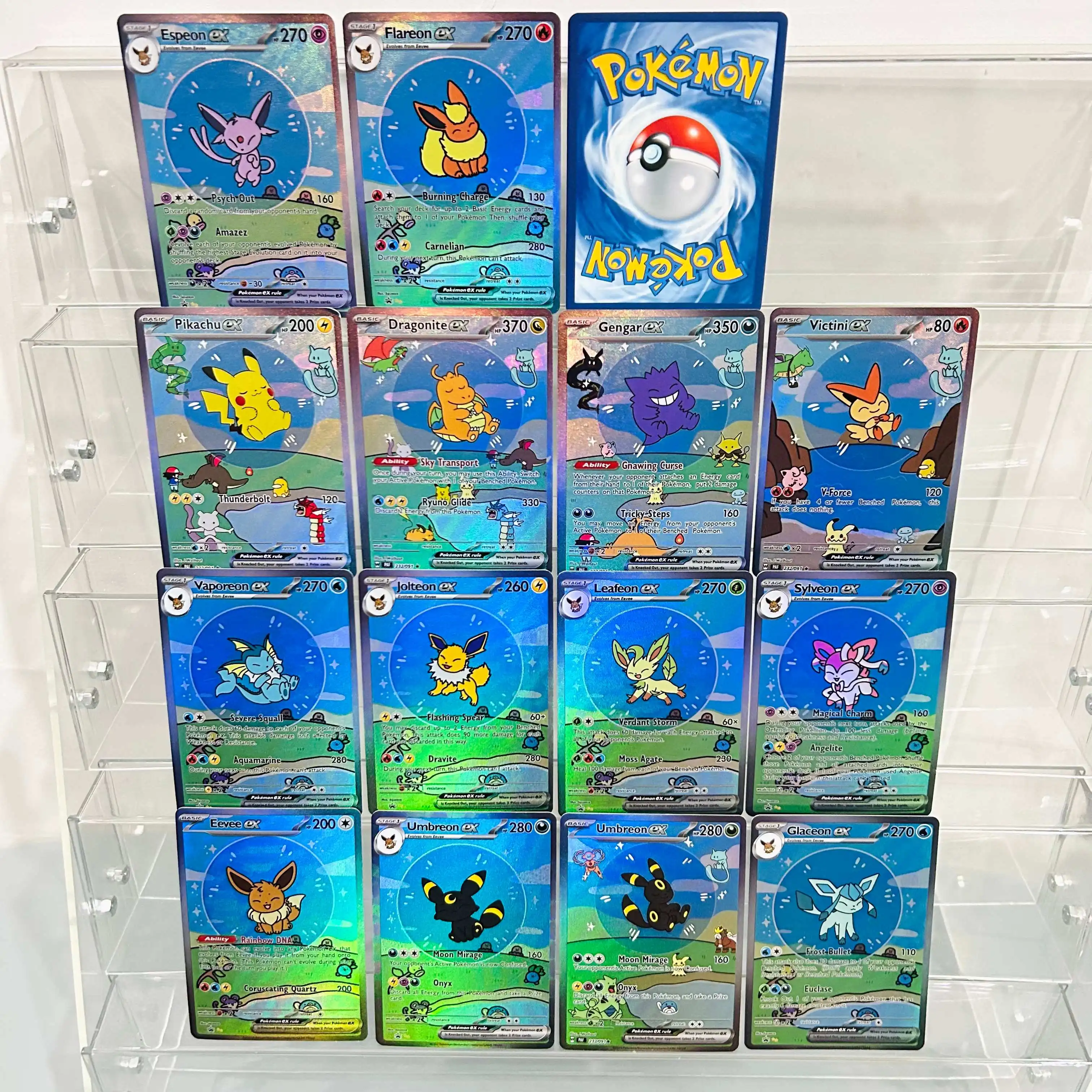

Pokemon BUBBLE Series 14pcs EX Set(Eeveelutions, Pikachu, Gengar, Dragonite, Victini)Holographic Foil DIY Anime Collection Card