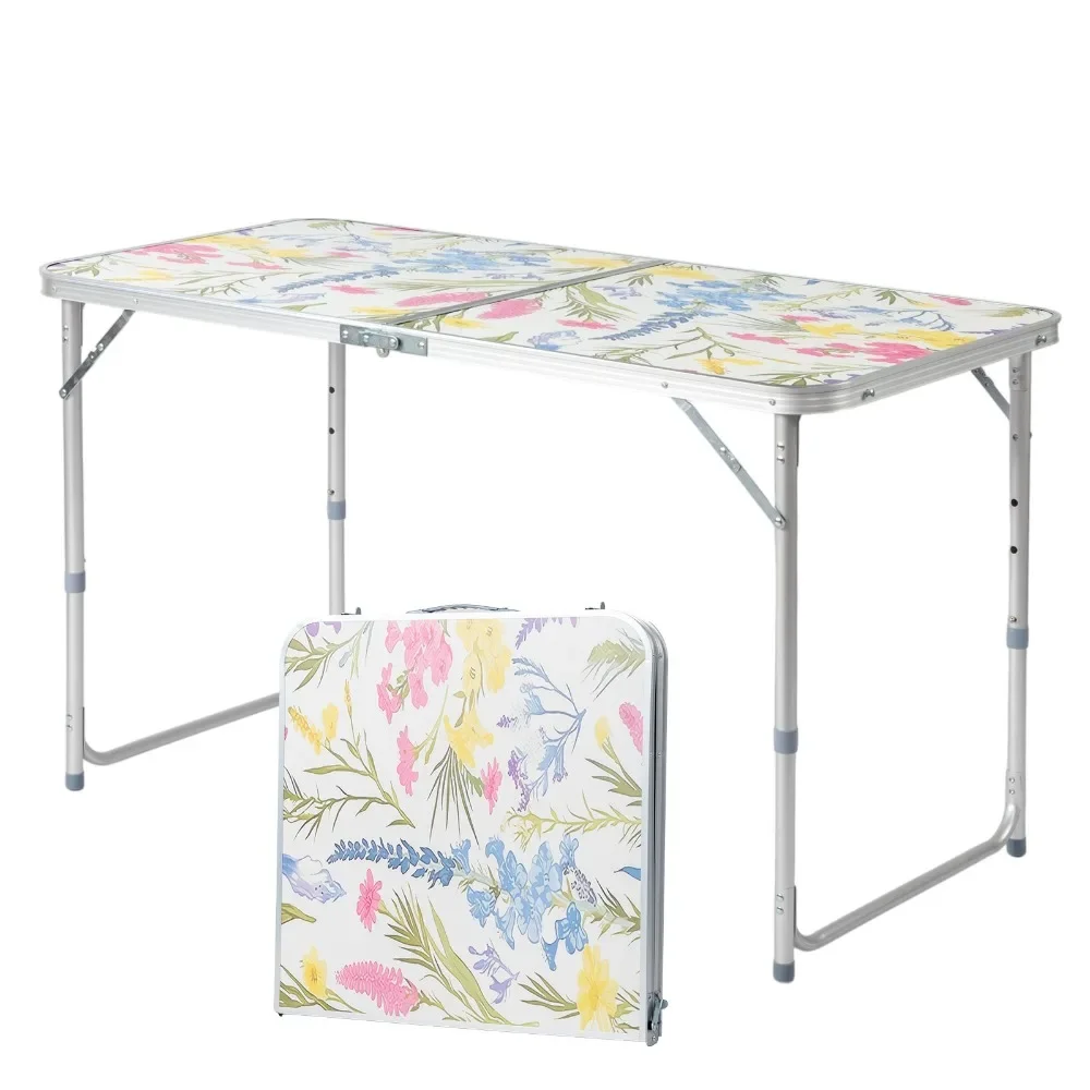 4 FT Portable In/Outdoor Aluminum Leaves Pattern Folding Picnic Camping Table