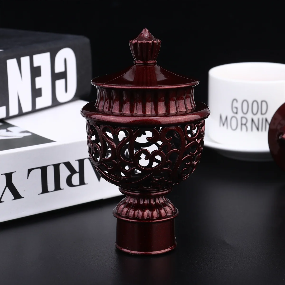 

6pcs Curtain Rod End Caps 26-28Mm Decorative Finials For Window Drapery Poles Home Room Decor Plastic Hollow Curtain Pole Tips