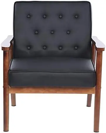 Black Mid-Century Executive Guest Chair, 400 lbs Wooden Button Tufted Armchair Accent Single Sofa for Office Lounge