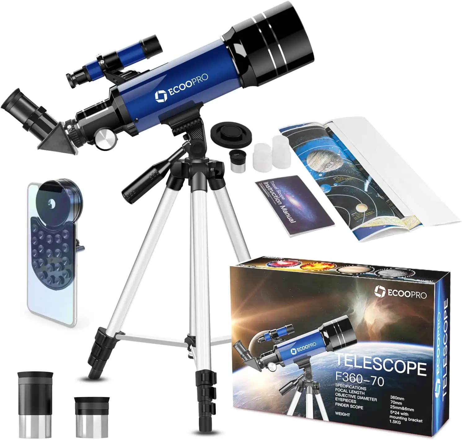 

for Kids Beginners Adults, 70mm Astronomy Refractor Telescope with Adjustable Tripod - Perfect Telescope Gift for Kids