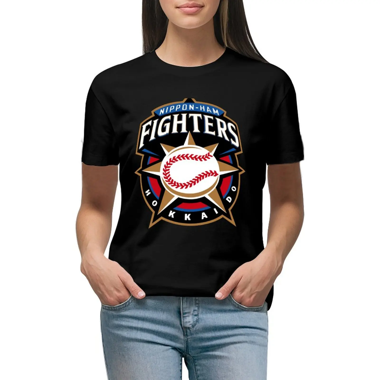 

Hokkaido Nippon Fighters T-shirt summer top lady clothes western t shirts for Women