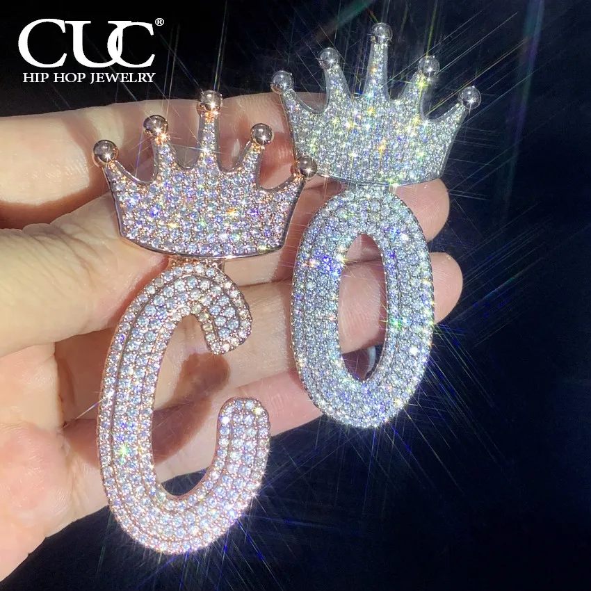 

CUC Crown Bail Double Layer Letter Pendant With Iced Out Zirconia Silver Color Necklace Men Women Hip Hop Jewelry A~Z Single