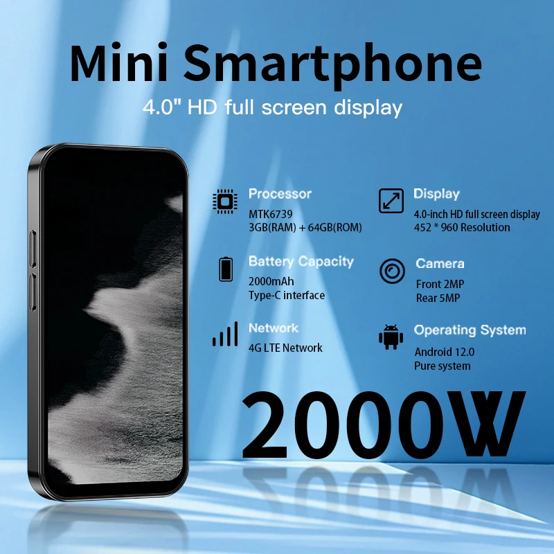 ONEMYTH M17 Pro 4.0-inch Android 12 Mini Smartphone Dual SIM 2+16GB/3+64GB4G Phone Children and Teenagers Phone Gift