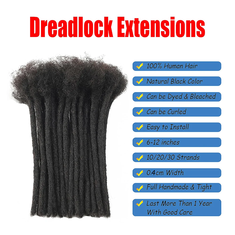 6 Zoll 0,4 cm Dicke Dread lock Extensions menschliches Haar 30 Stränge locs Extensions echtes menschliches Haar, natürliches Schwarz für Frauen Männer