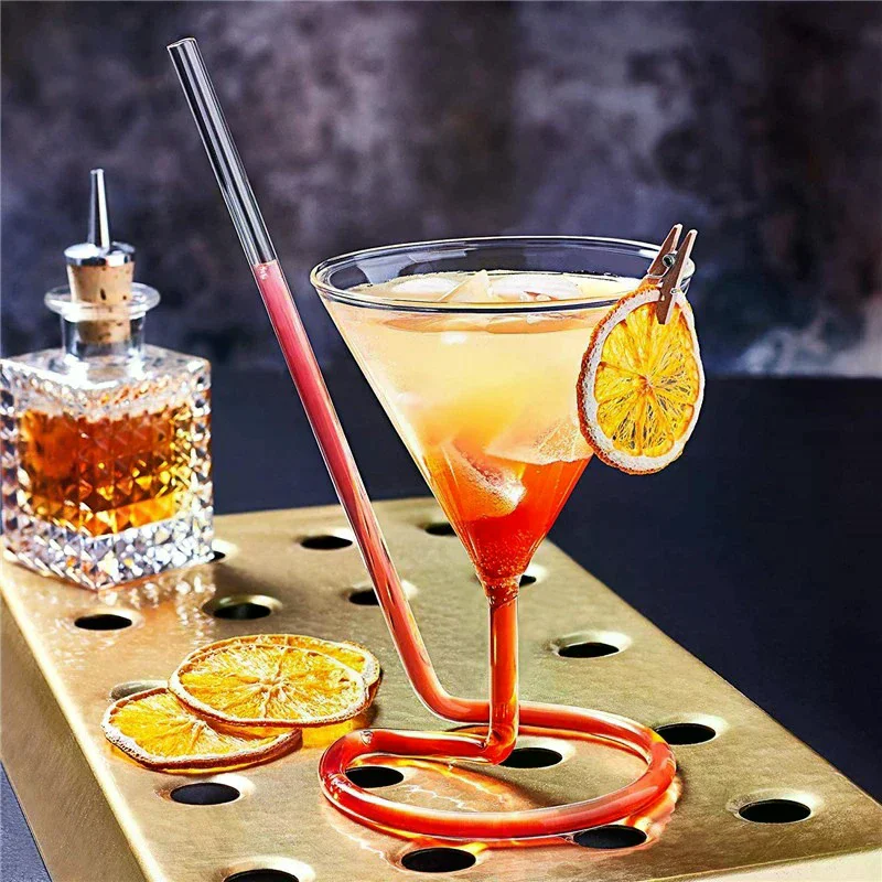 Cocktail Glass Revolving Martini Creative Long Tail Cocktail Straw Wine Glass for Bar Party Supply Barware Spiral