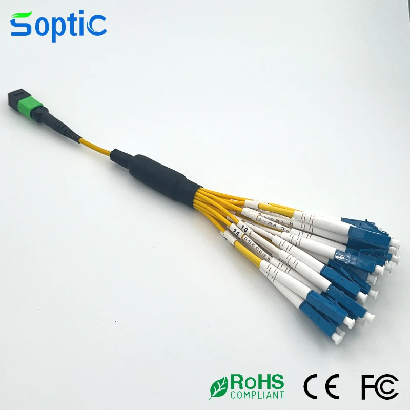 Female MPO to LC 12 core Single mode fiber optic patch cord 20CM MPO Fiber Optic Jumper