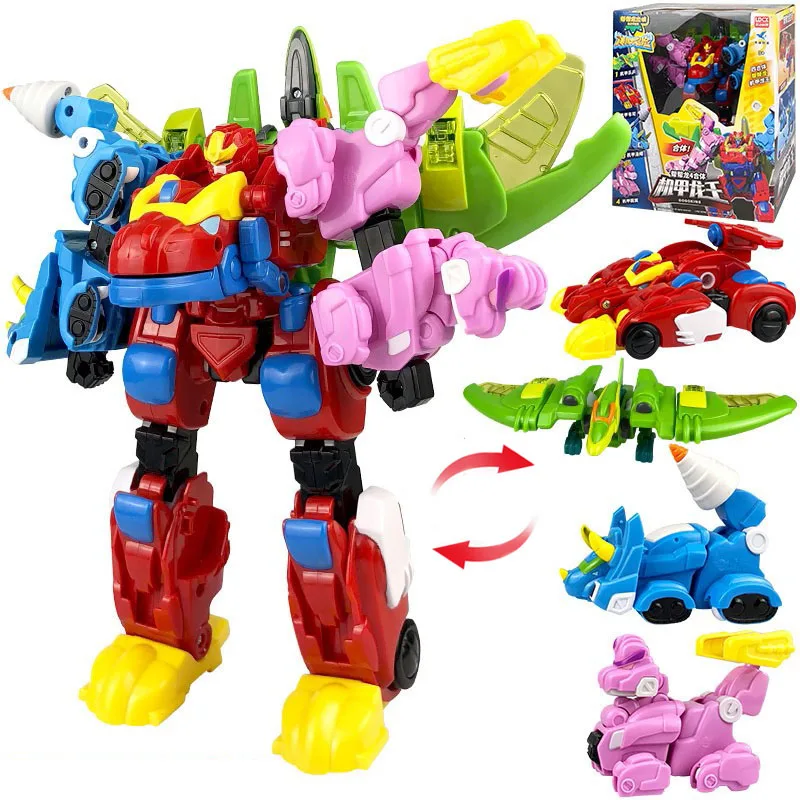 4 IN 1 Gogo Dino Explorer Deformation Robot Toy Action Figures Transformation Car Airplane Gogo King Dinosaur Toys for Kids Gift