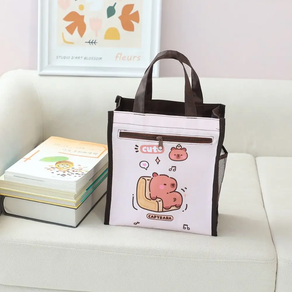 Bolso de capibara de gran capacidad con dibujos animados, bolsa portátil de doble capa con cremallera para estudiantes, bolsas de almacenamiento de arte impermeables A4