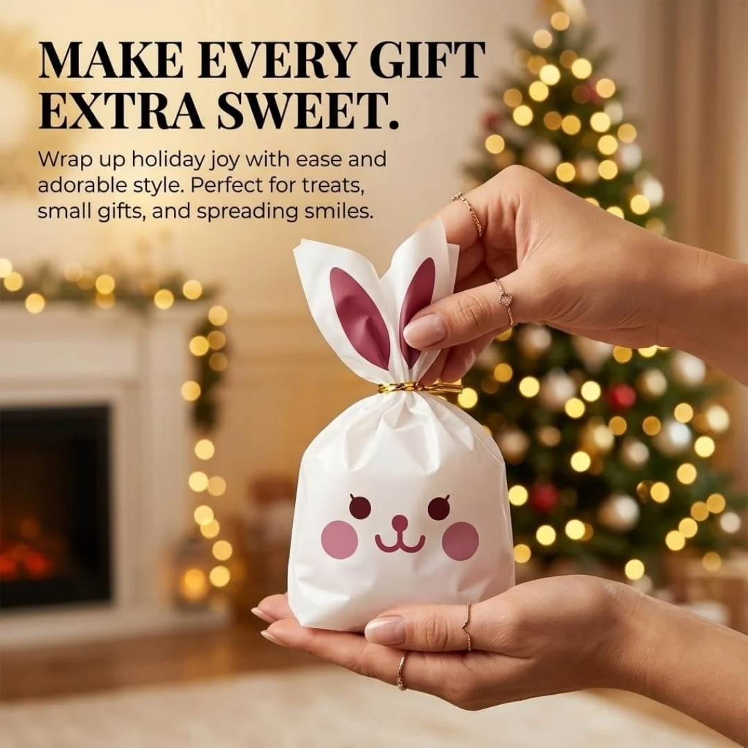 Gift for Her/Him 50pcs Easter Bunny Ear Bags with Bunny Ears and Lively Eyes, Party Favor Bags, Suitable for Easter, Birthday Party Gifts, Candy Storage - Bulk Packaging, Suitable for Home Use
