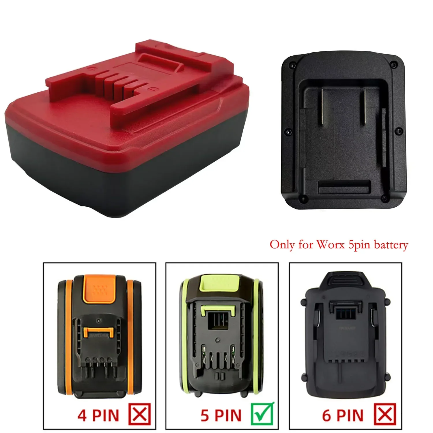 Approx 90*60mm Battery Adapter Accessory For Worx WA3593 5PIN Connector Anti-slip Design Anti-loosening Design