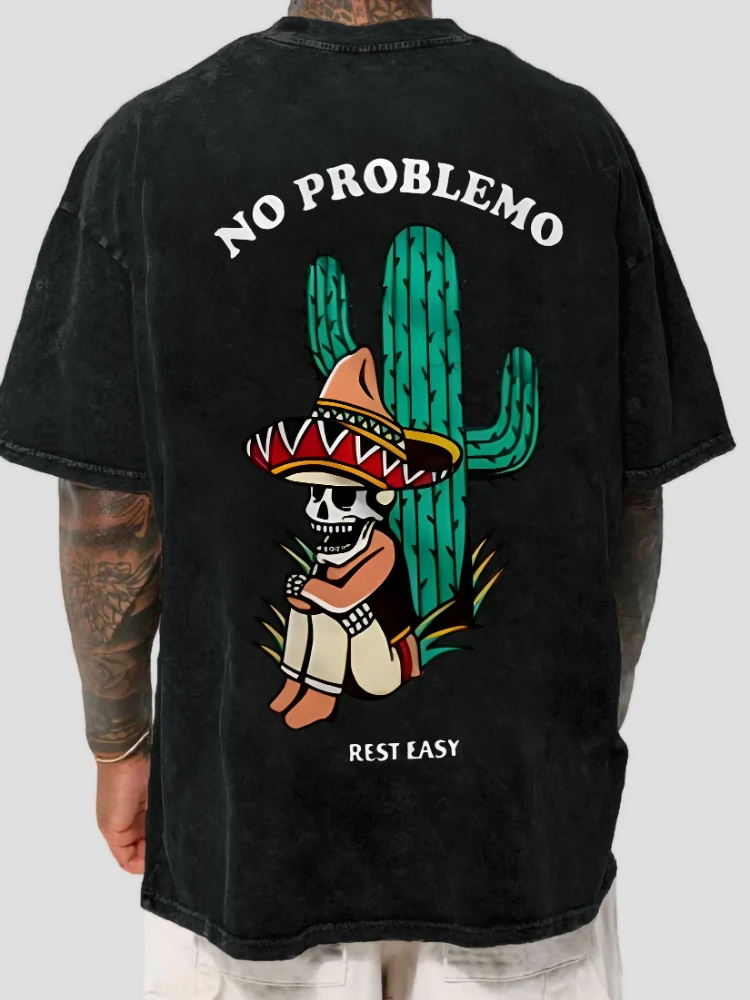 Retro style 100% cotton men's T-shirt-casual fashion, round neck, short sleeves, with a unique plant print T-shirt.