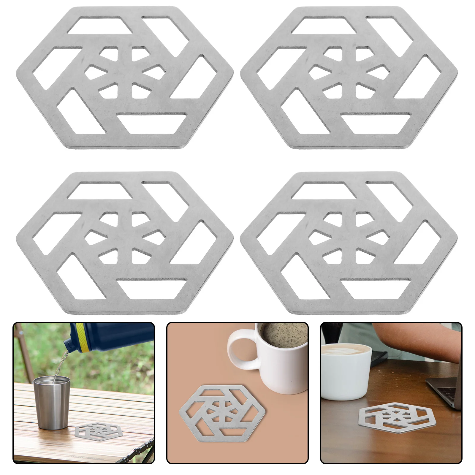 

4Pcs Stainless Steel Coasters Set Anti-Slip Heat Insulated Coffee Tea Cup Mats for Home Office Metal Drink Pads