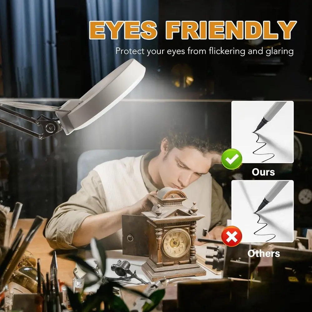 Illuminated 5 Desk Lamp Magnifier with Stand for Reading, Crafting, and Detail Work