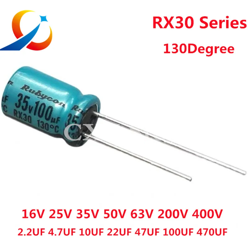 10pcs/Lot Rubycon RX30 Series 130 ℃ DEC Degree Electrolytic Capacitor 16V 25V 35V 50V 63V 100V 400V 10UF 47UF 220UF 330UF 470UF