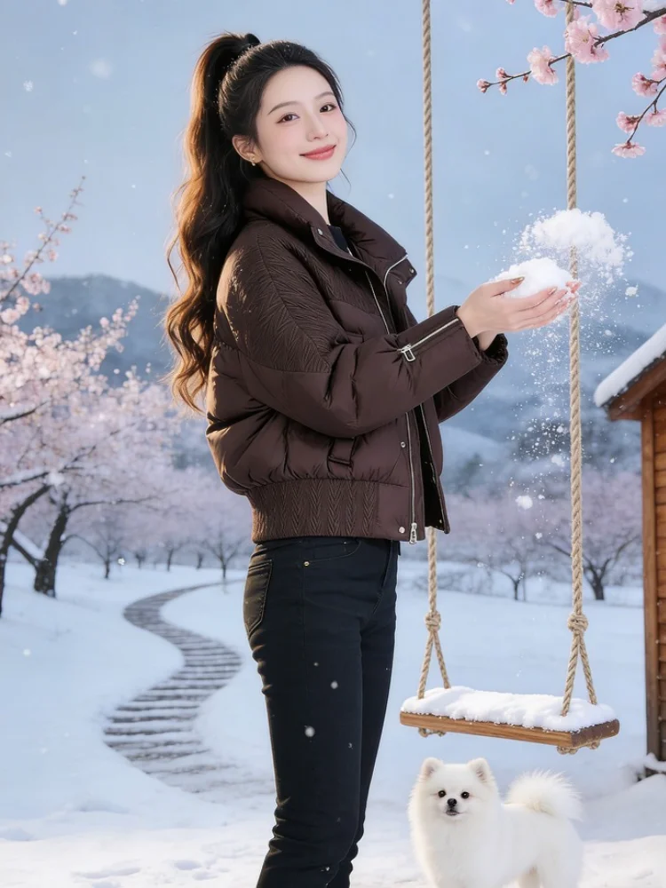 

Korean Retro Thiened Warm Cotton Jaet Women's Faionable All-Match Commuter Sle Cotton Coat Long Sve Hooded