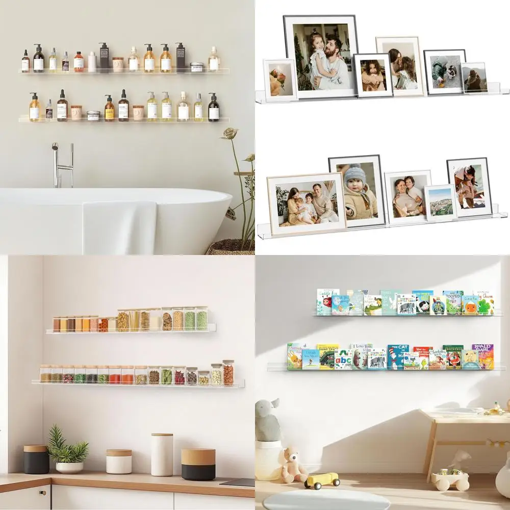 

2-Pack 56 Clear Acrylic Floating Shelves for Kids & Nursery, 16 Stud Spacing, 5mm Thick