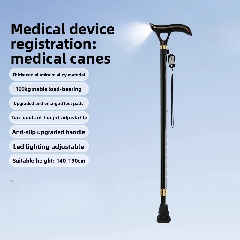 Lightweight Men's Crutch LED Light Folding Walking Stick Adjustable Height Anti-Slip Collapsible Crutch Walking Cane for Elderly