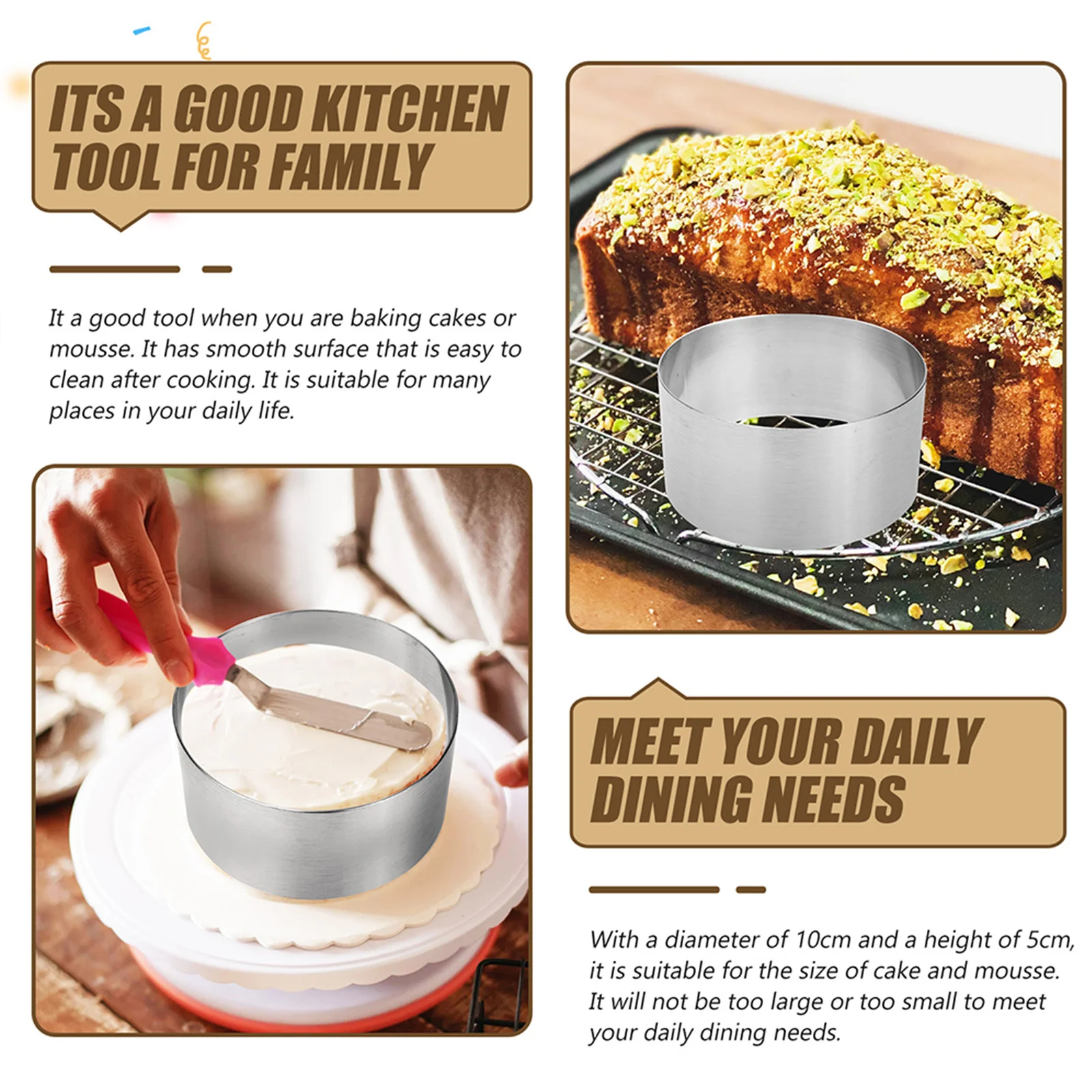 

4pcs Stainless Steel Adjustable Cake Mold Ring Mousse Baking Collar For Diy Dessert Making Round Ring Mold Baking Tool Kitchen