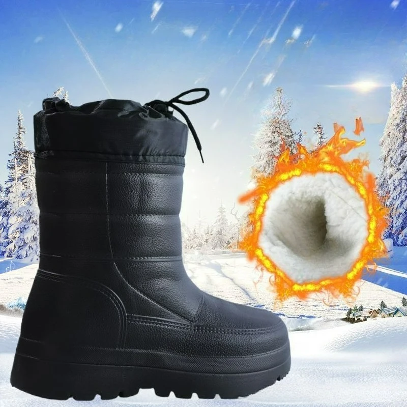 

Men's Rain Boots Waterproof Snow Boots Winter Warm Fur Male Cotton Shoes High Top Non-slip Work Boots EVA Lightweight Rain Shoes