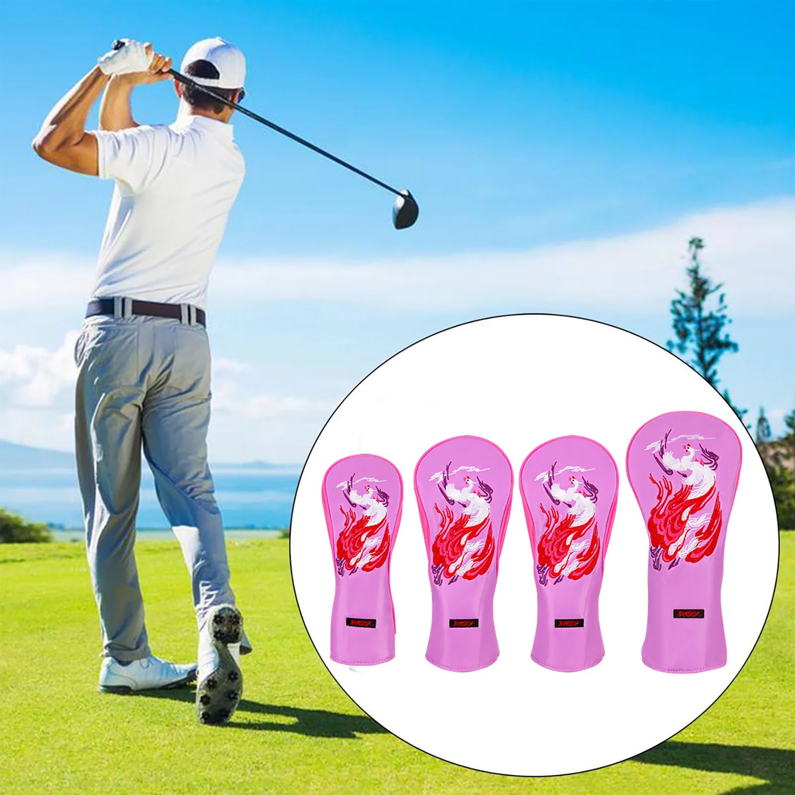 4pcs-set-delicate-embroidery-golf-club-head-cover-elastic-back-contrast-color-headcover-with-soft-lining