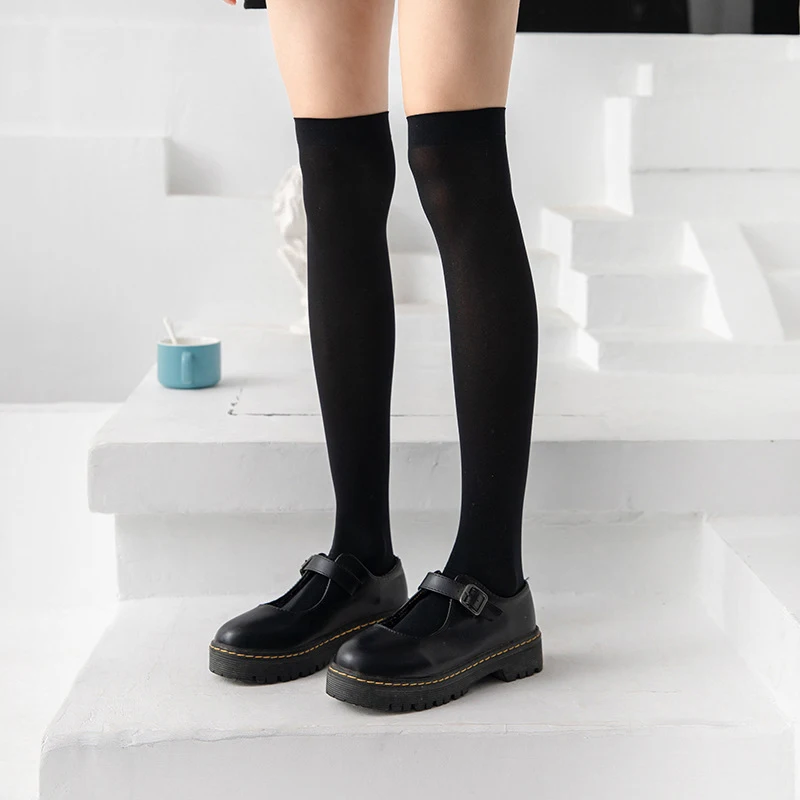 1 Pairs Thin Pure Color Velvet JK Leg Socks Pressure Thin Leg Moisture Socks Over The Knee Socks Students Socks