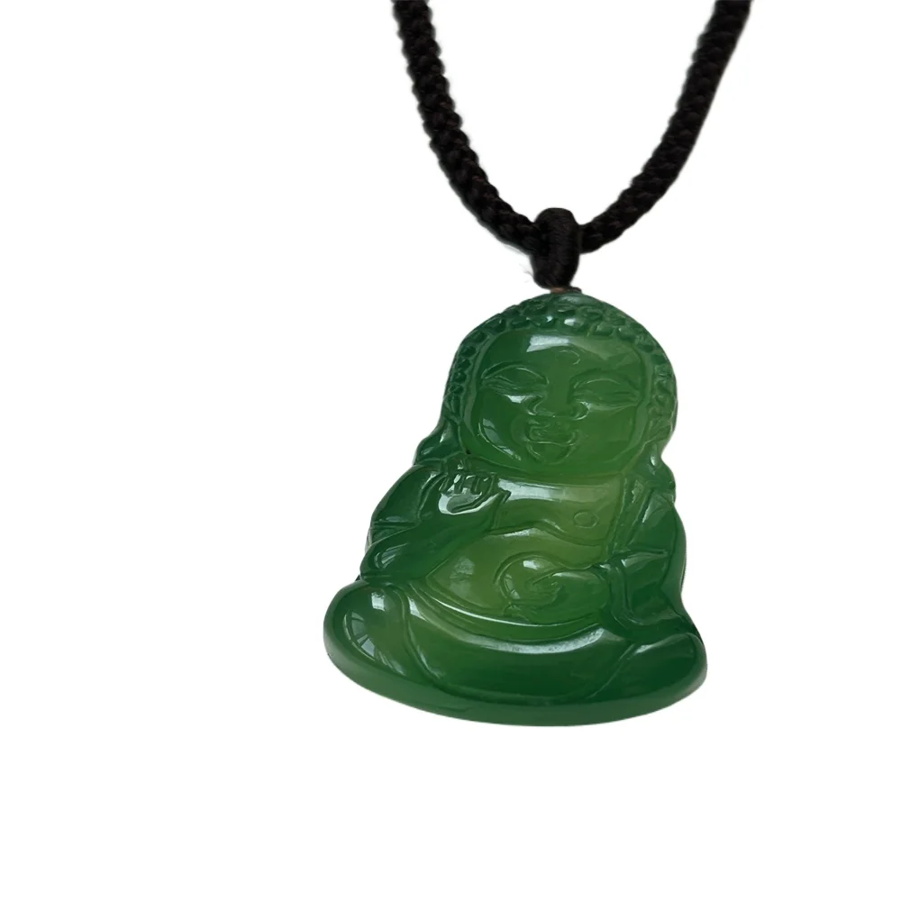 Natural Green Agate Baby Buddha + Handmade Rope