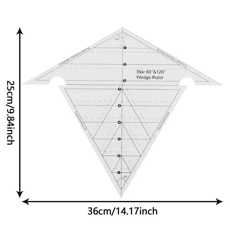 Szycie Wedge linijka ultracienki akrylowy linijka miernicza z 60 i 120 stopni DIY szablon pikowania przezroczysty trójkąt