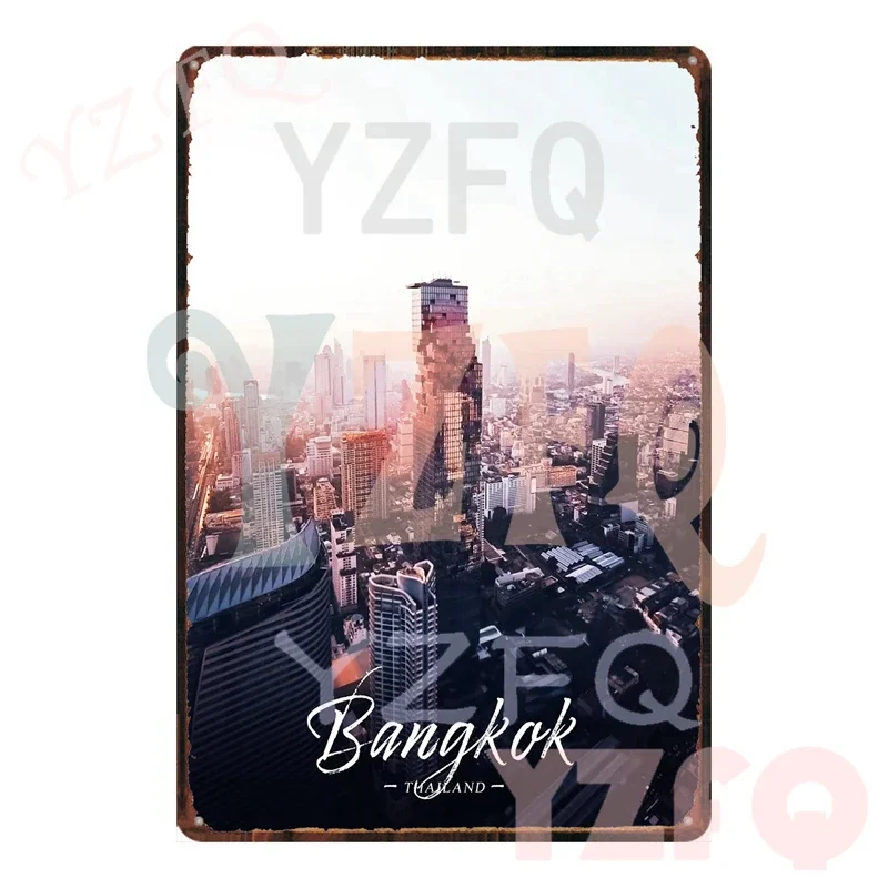 YZFQ بانكوك باتيا مدينة علامة معدنية خمر تايلاند ذات المناظر الطبيعية الخلابة بقعة ملصق ديكور المنزل مخصص السفر اللوحة 8X12 بوصة KJ-0504B #3