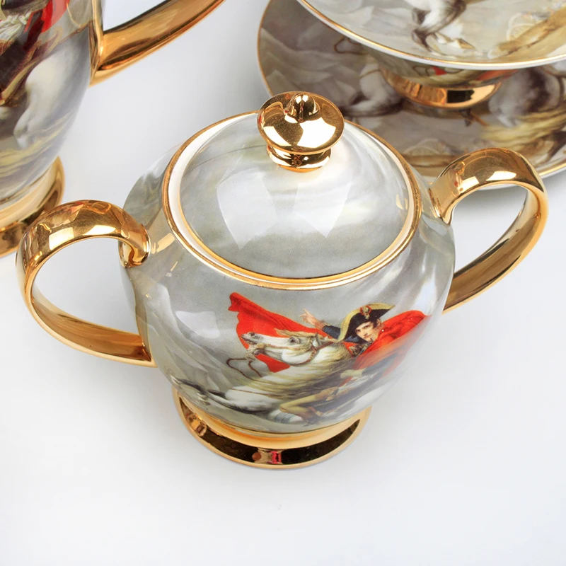 White Ceramic  Sugar Bowl With Gold Line European Court Luxurious Cafe Coffee Shop Household Cube Sugar Pot Coffeeware Candy Jar