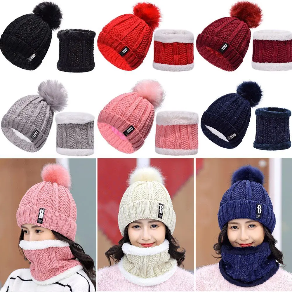 Knitted Neck Warmer Scarves Riding Sets Snow Ski Cap Beanies Hats Winter Warm Hat Scarf Set