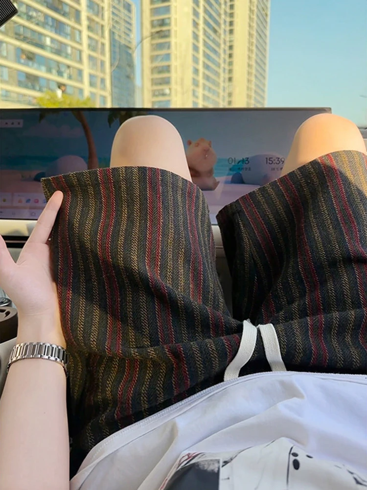 

Qui Dry Ice Silk Men's orts Summer Thin Five-Quarter Casual Beach Pants Loose Fit mid Waist Polyester Blend Comfortable