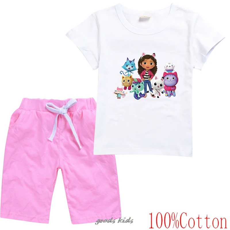 Nieuwste Gabby 'S Poppenhuiskostuum Kindermode Kleding Baby Meisjes Zomer T-Shirt + Korte Broek 2 Stuks Past Bij Jongens Casual Outfits Beste Cadeau