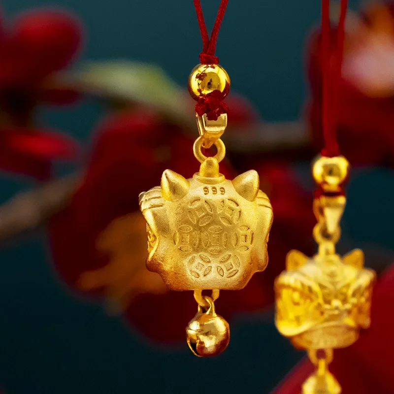 

9999 Real Gold 24K Antique Lion Dancing Pendant Accessories Gold Solid Lion Dancing Pendant Keychain Car Hanging DIY Accessories