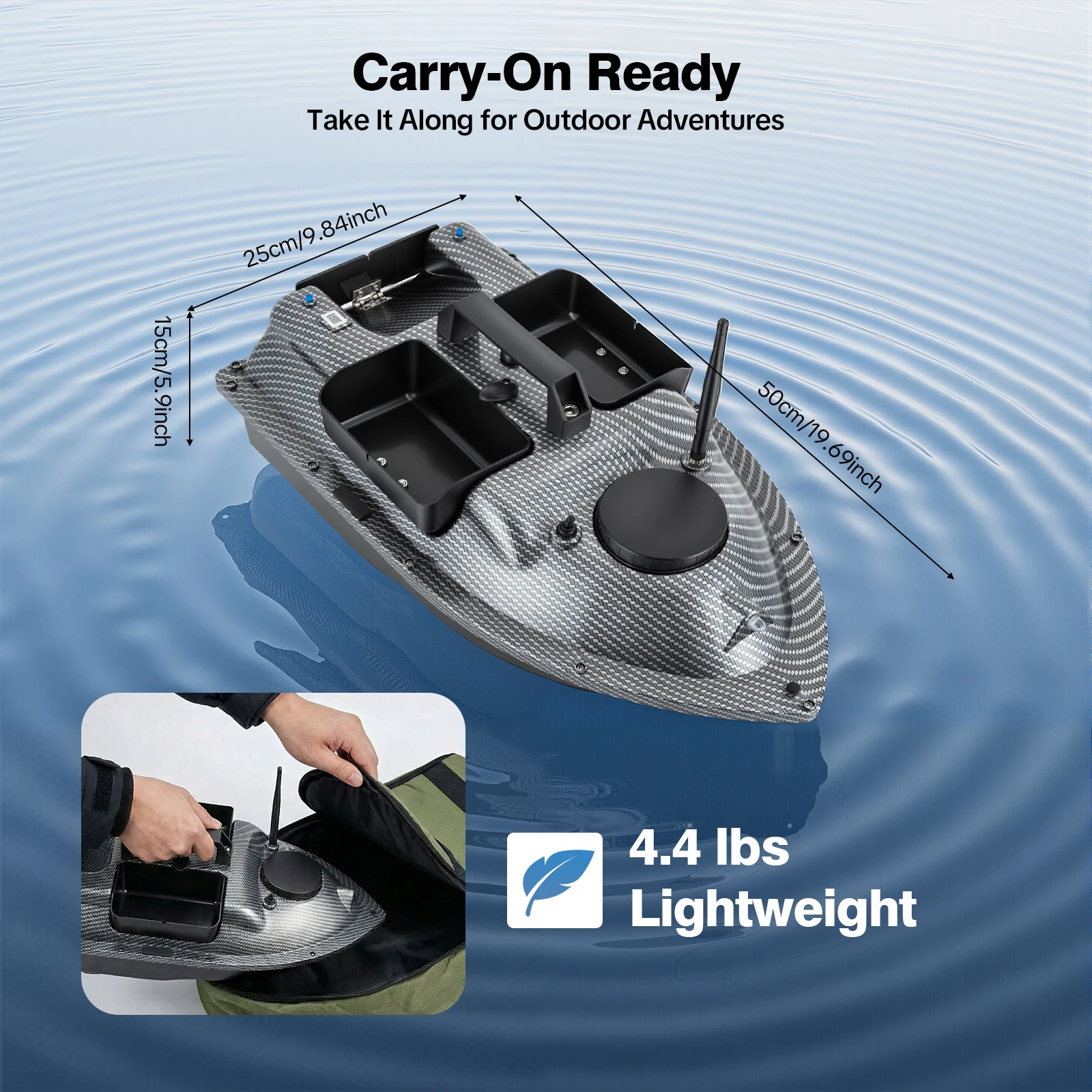 Barco De Cebo GPS Con Control Remoto De 600m – 2 Baterías De 5200mAh, Luces LED Y Bolsa De Transporte, Ideal Para Pesca En Río, Lago Y Mar