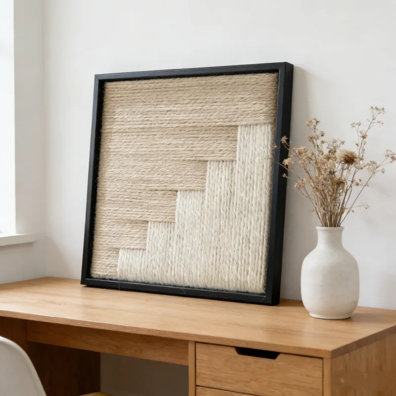 

Natural Hand Woven Wall Art 3D Textured Wabi Sabi Framed Painting Handmade Textile Wall Decor for Home Interior Decoration