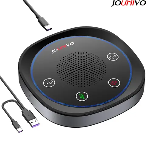 Haut-parleur de conférence USB, microphone avec haut-parleurs, haut-parleur à zoom omnidirectionnel avec indicateur LED, contrôle du volume et du sourdine