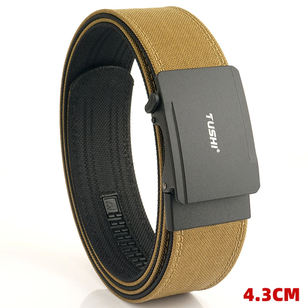 TUSHI New Hard Tactical Belt for Men Metal Automatic Buckle IPSC Gun Belt 1100D Nylon Military Belt Outdoor Sports Girdle Male