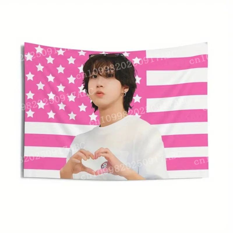 American Flag Tapestry Home Decor Tapestry Pink American Flag Design with Young Man Making Heart Gesture Gift Home Tapestry