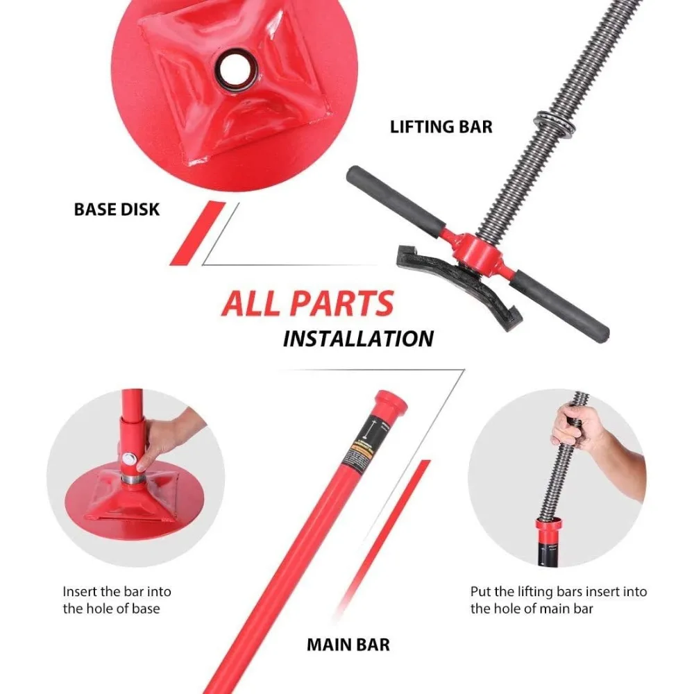 حامل جاك بسعة 3/4 طن قابل للتعديل مع محمل تحميل 1650 رطل، نطاق ارتفاع 52-76 بوصة، وقطر قاعدة 12 بوصة