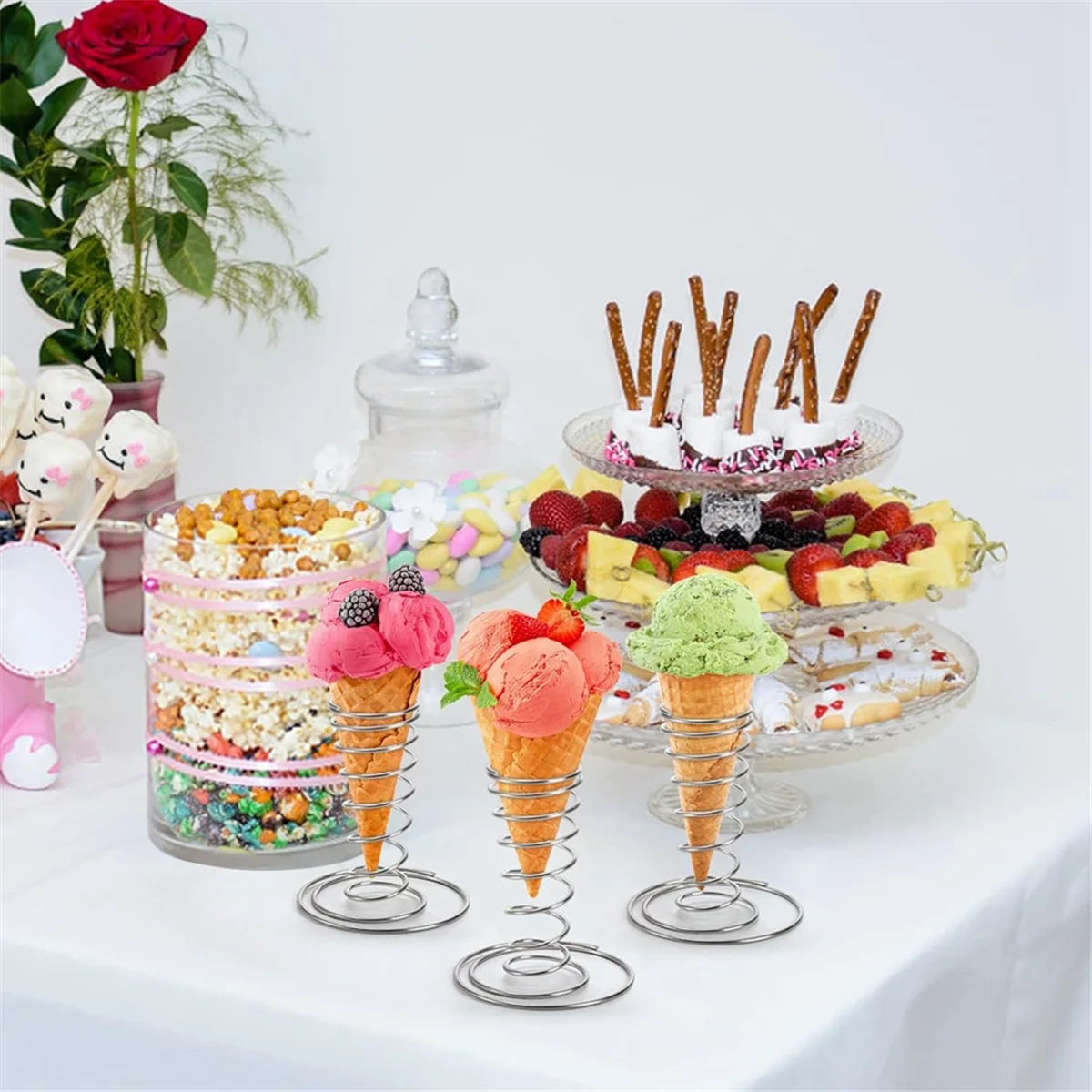 8 Pack Ice Cream Cone Holders, Stainless Steel Cone Holders, Pizza Cone Holders, Food Cone Display Stands