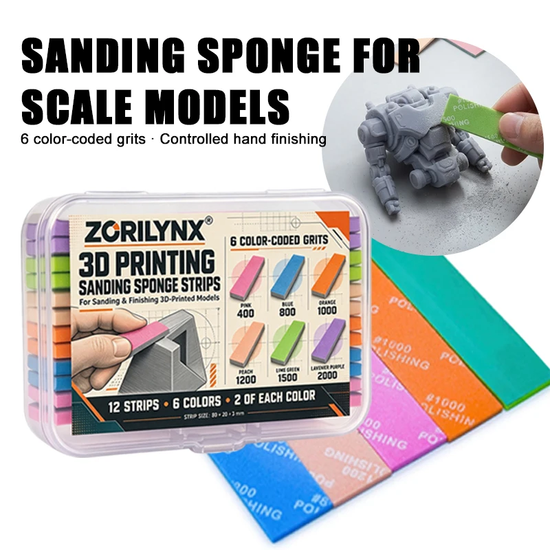 Color Coded Sanding Sponge Sticks 12Pcs Flexible Abrasive Sandpaper Pads for Gunpla Scale Model Craft Finishing - ZORILYNX