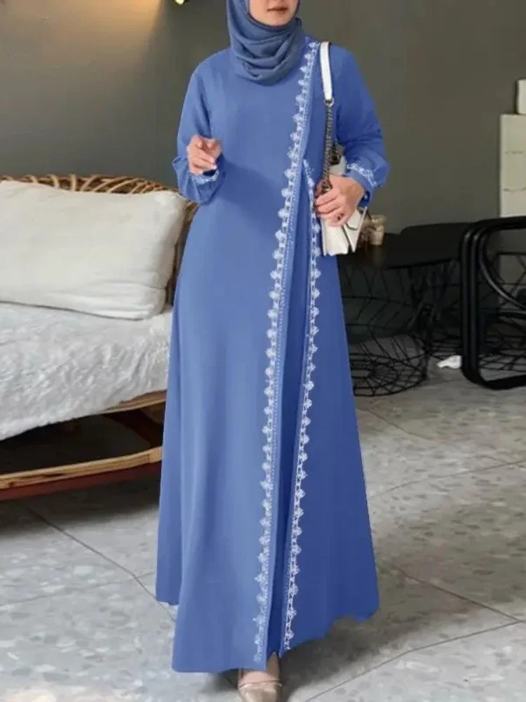 Eid Muslim Party Dress for Women Ramadan Lace Abaya Long Dress Belt Morocco Kaftan Vestidos Largos Dubai Robe Jalabiya 2024