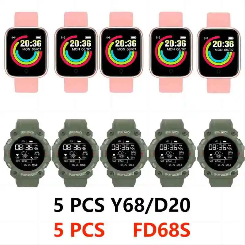 Wholesale Smart Watch 05 PCS (Y68+FD68s) Bluetooth Custom Watchface Sports Fitness Tracker Pedometer Smartwatch for Men Women